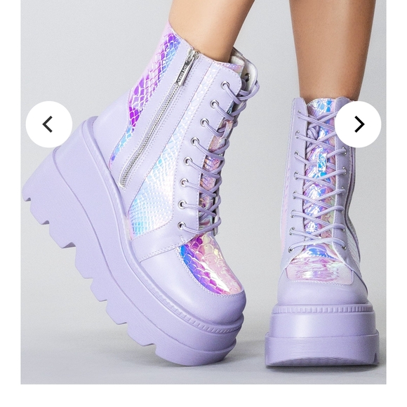 Cape Robbin Shoes - Iridescent Lavender Lace Up Platform Boots